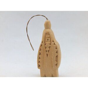 Carved Wood Native? Figurine Hanging Ornament Signed 3.10"